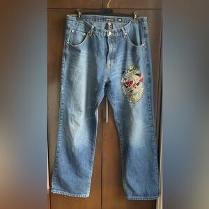 ED HARDY Embroidered Skull Tatoo Jeans